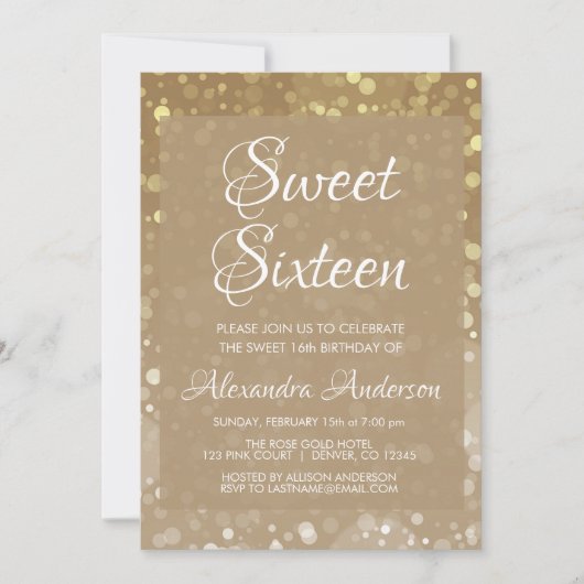 Gouden Sparkle Glitter Lights Sweet 16 Verjaardag Kaart (Voorkant)