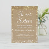 Gouden Sparkle Glitter Lights Sweet 16 Verjaardag Kaart (Staand voorkant)
