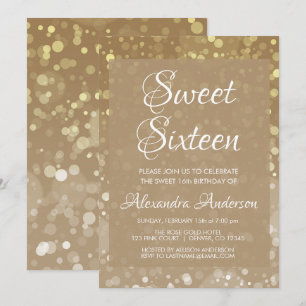 Gouden Sparkle Glitter Lights Sweet 16 Verjaardag Kaart