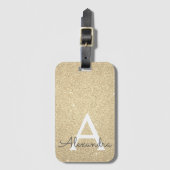 Gouden Sparkle Glitter Monogram Naam Bagagelabel (Voorkant (verticaal))