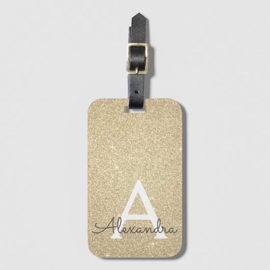 Gouden Sparkle Glitter Monogram Naam Bagagelabel (Voorkant (verticaal))