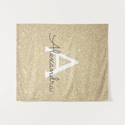 Gouden Sparkle Glitter Monogram Tapestry Wandkleed (Voorkant (horizontaal))