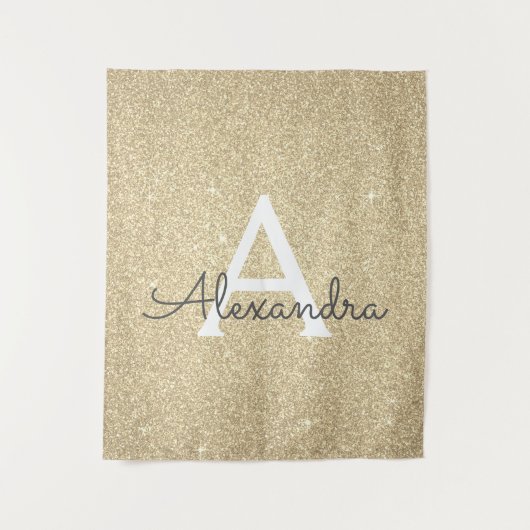 Gouden Sparkle Glitter Monogram Tapestry Wandkleed (Voorkant)