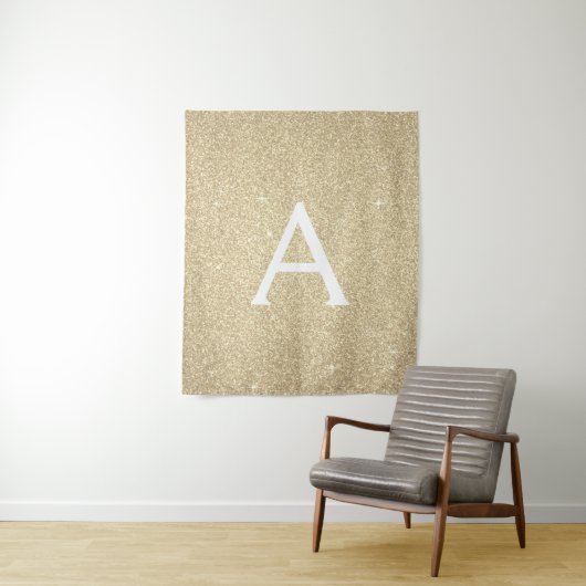 Gouden Sparkle Glitter Monogram Tapestry Wandkleed (In situ)