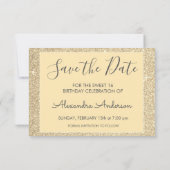Gouden Sparkle Glitter Sweet 16 Save the Date (Achterkant)