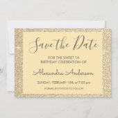 Gouden Sparkle Glitter Sweet 16 Save the Date (Achterkant)