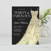 Gouden Sparkle Gown Black 30ste Verjaardag Party Kaart (Staand voorkant)