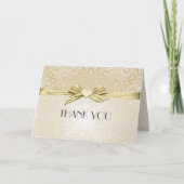 Gouden Sparkle Heart Ribbon Damask Dank u kaart (Voorkant)