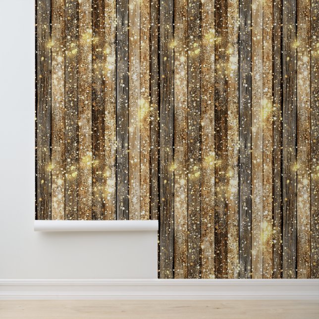 Gouden Sparkle Hout Patroon Behang (Applicatie)