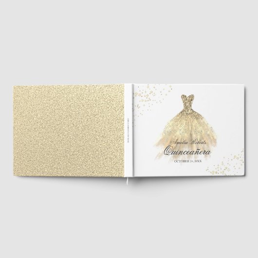 Gouden Sparkle Jurk Quinceanera Gastenboek (Volledig)