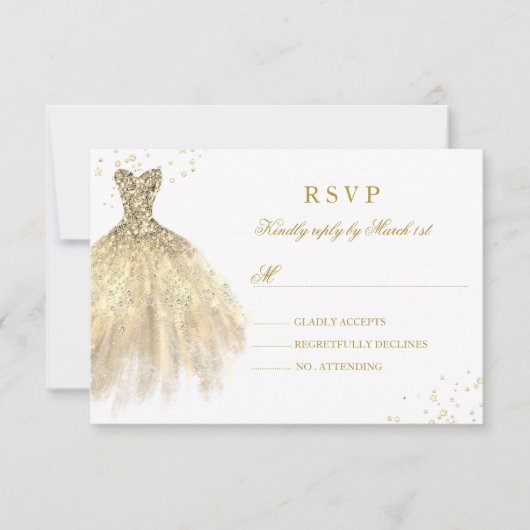 Gouden Sparkle Jurk Quinceanera RSVP (Voorkant)