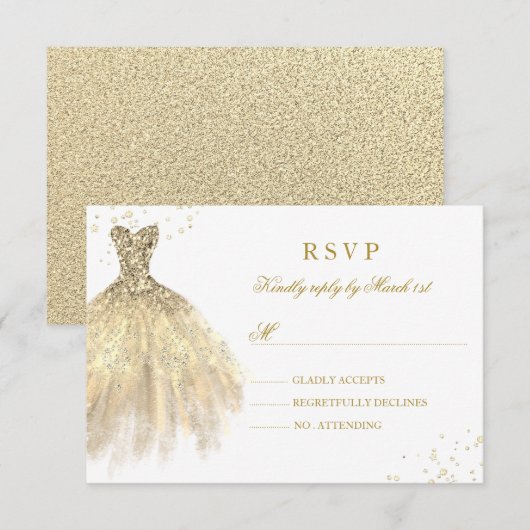 Gouden Sparkle Jurk Quinceanera RSVP (Voorkant / Achterkant)