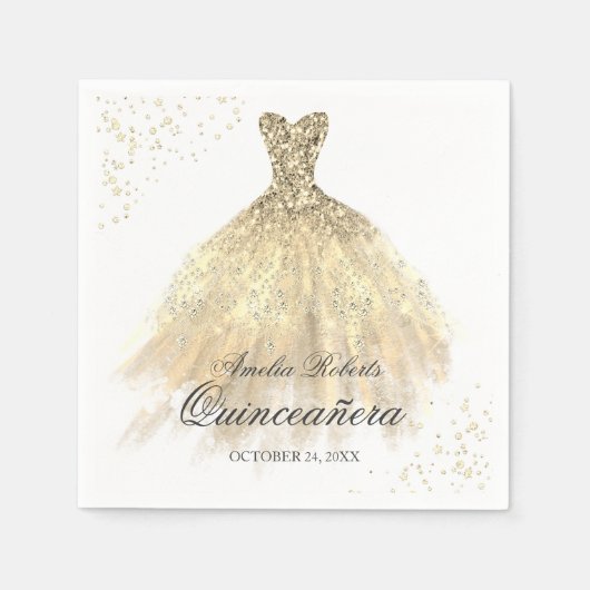 Gouden Sparkle Jurk Quinceanera Servet (Voorkant)