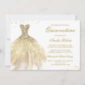 Gouden Sparkle Jurk Quinceanera Uitnodiging (Voorkant)