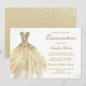 Gouden Sparkle Jurk Quinceanera Uitnodiging (Voorkant / Achterkant)