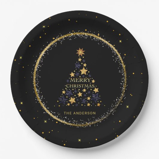 Gouden Sparkle Kerstboom Vakantie Papieren Bordje (Voorkant)