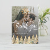 Gouden Sparkle Kerstbruiloft Bedankkaart (Staand voorkant)