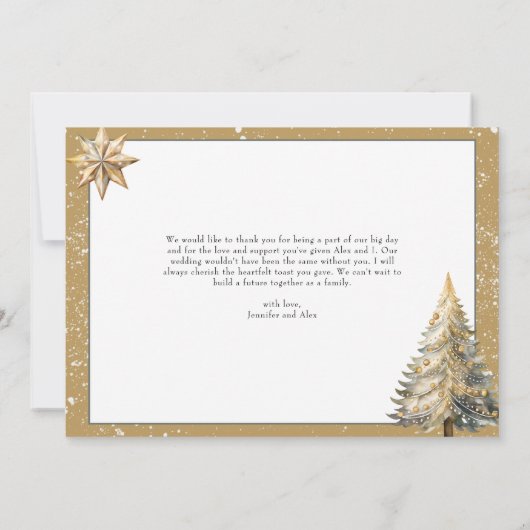 Gouden Sparkle Kerstbruiloft Bedankkaart (Achterkant)