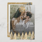 Gouden Sparkle Kerstbruiloft Bedankkaart (Voorkant / Achterkant)