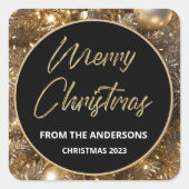 Gouden Sparkle Kerstmis Vierkante Sticker (Voorkant)