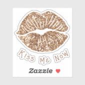 Gouden Sparkle "Kiss Me Now" Lips Vinyl Sticker (Vel)