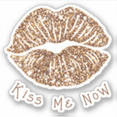 Gouden Sparkle "Kiss Me Now" Lips Vinyl Sticker (Voorkant)