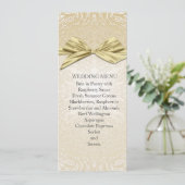 Gouden Sparkle Lint Damask Bruiloft Menu (Staand voorkant)