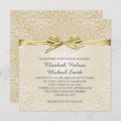 Gouden Sparkle Lint Damask Bruiloft Uitnodigen Kaart (Voorkant / Achterkant)
