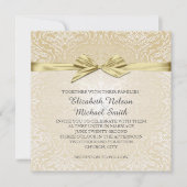 Gouden Sparkle Lint Damask Bruiloft Uitnodigen Kaart (Voorkant)