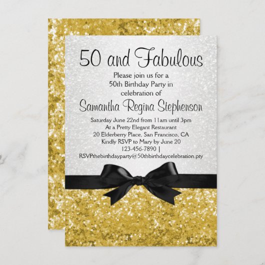 Gouden Sparkle-look Bow 50ste verjaardagsfeestje Kaart (Voorkant / Achterkant)
