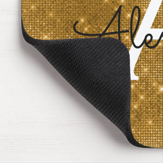 Gouden Sparkle Moderne Monogram Naam Mousepad Muismat (Hoek)