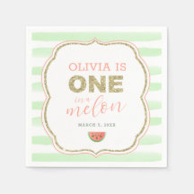 Gouden Sparkle One in a Melon 1st Birthday Napkin