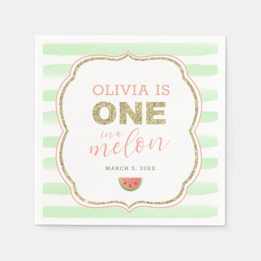 Gouden Sparkle One in a Melon 1st Birthday Napkin Servet (Voorkant)