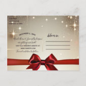 Gouden Sparkle Red Bow Elegant Holiday Save the Da Aankondigingskaart (Achterkant)