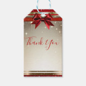 Gouden Sparkle rode boog chique elegante feestdag Cadeaulabel (Voorkant)