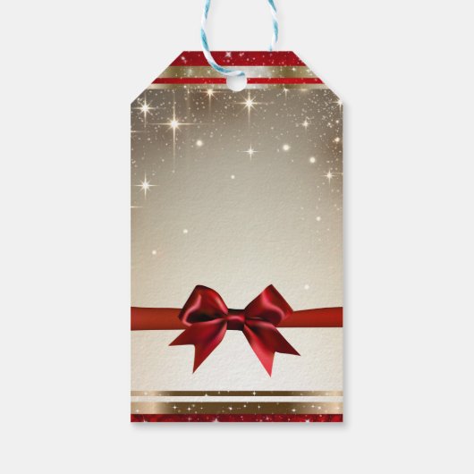 Gouden Sparkle rode boog chique elegante feestdag Cadeaulabel (Achterkant)