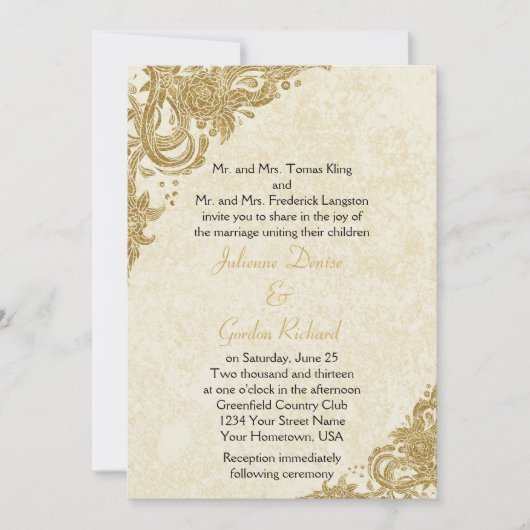  Gouden Sparkle Rosettes op Cream Weddings Kaart (Voorkant)