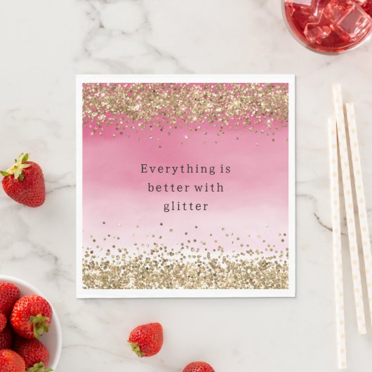 Gouden Sparkle Roze Ombre Glitter Quote Servet (Insitu)