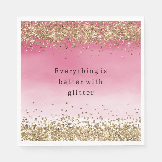 Gouden Sparkle Roze Ombre Glitter Quote Servet (Voorkant)