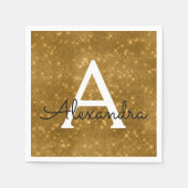 Gouden Sparkle & Shimmer Monogram Initiaal Verjaar Servet (Voorkant)