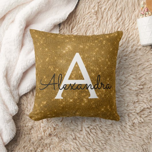 Gouden Sparkle Shimmer Monogram Naam & Initiaal Kussen (Deken)