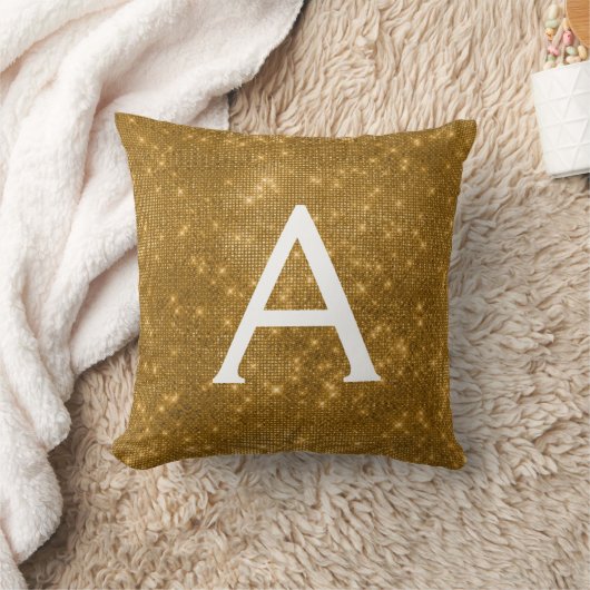Gouden Sparkle Shimmer Monogram Naam & Initiaal Kussen (Deken)