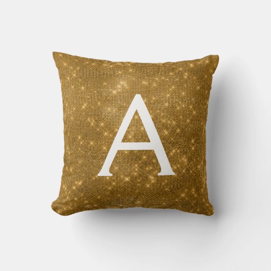 Gouden Sparkle Shimmer Monogram Naam & Initiaal Kussen (Voorkant)