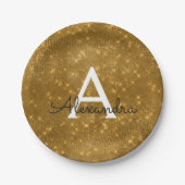 Gouden Sparkle & Shimmer Monogram Verjaardag Papieren Bordje (Voorkant)