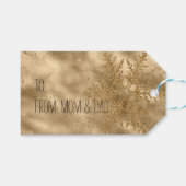 Gouden Sparkle Sneeuwvlok Glitter Cadeaulabel (Voorkant (Horizontaal))