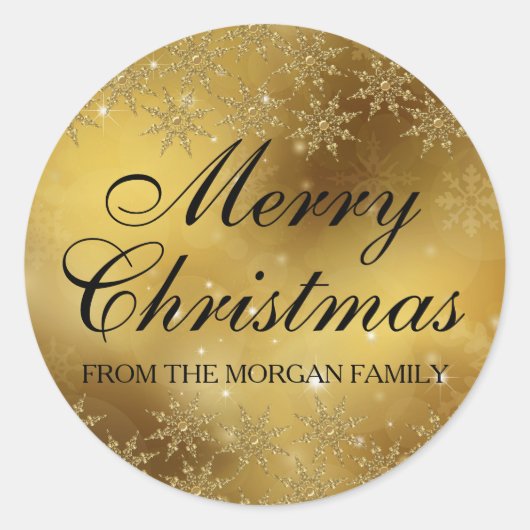 Gouden Sparkle Sneeuwvlok Kerst Vakantie Sticker (Voorkant)