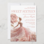 Gouden Sparkle Sweet 16 Blush Pink Dress Kaart (Voorkant)
