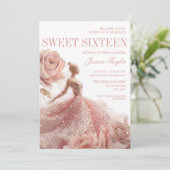 Gouden Sparkle Sweet 16 Blush Pink Dress Kaart (Staand voorkant)