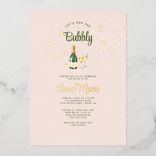 Gouden Sparkle Vrouwelijke Brunch Bubble Vrijgezel Folie Uitnodiging (Voorkant)