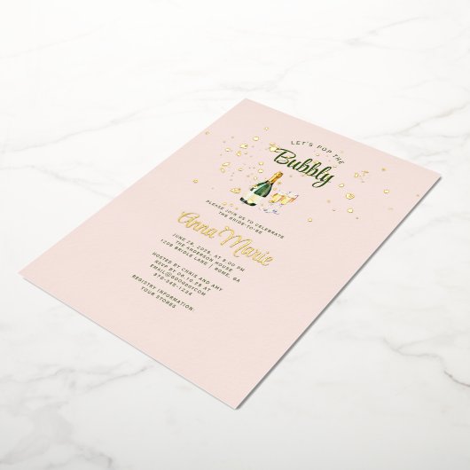 Gouden Sparkle Vrouwelijke Brunch Bubble Vrijgezel Folie Uitnodiging (Gedraaid)